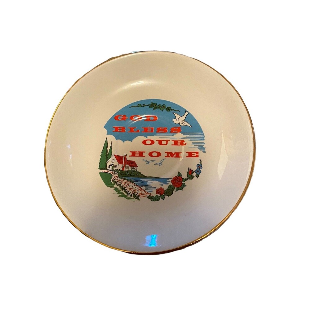 Royal Winton Grimwades God Bless Our Home Plate England Gold Trim Vintage